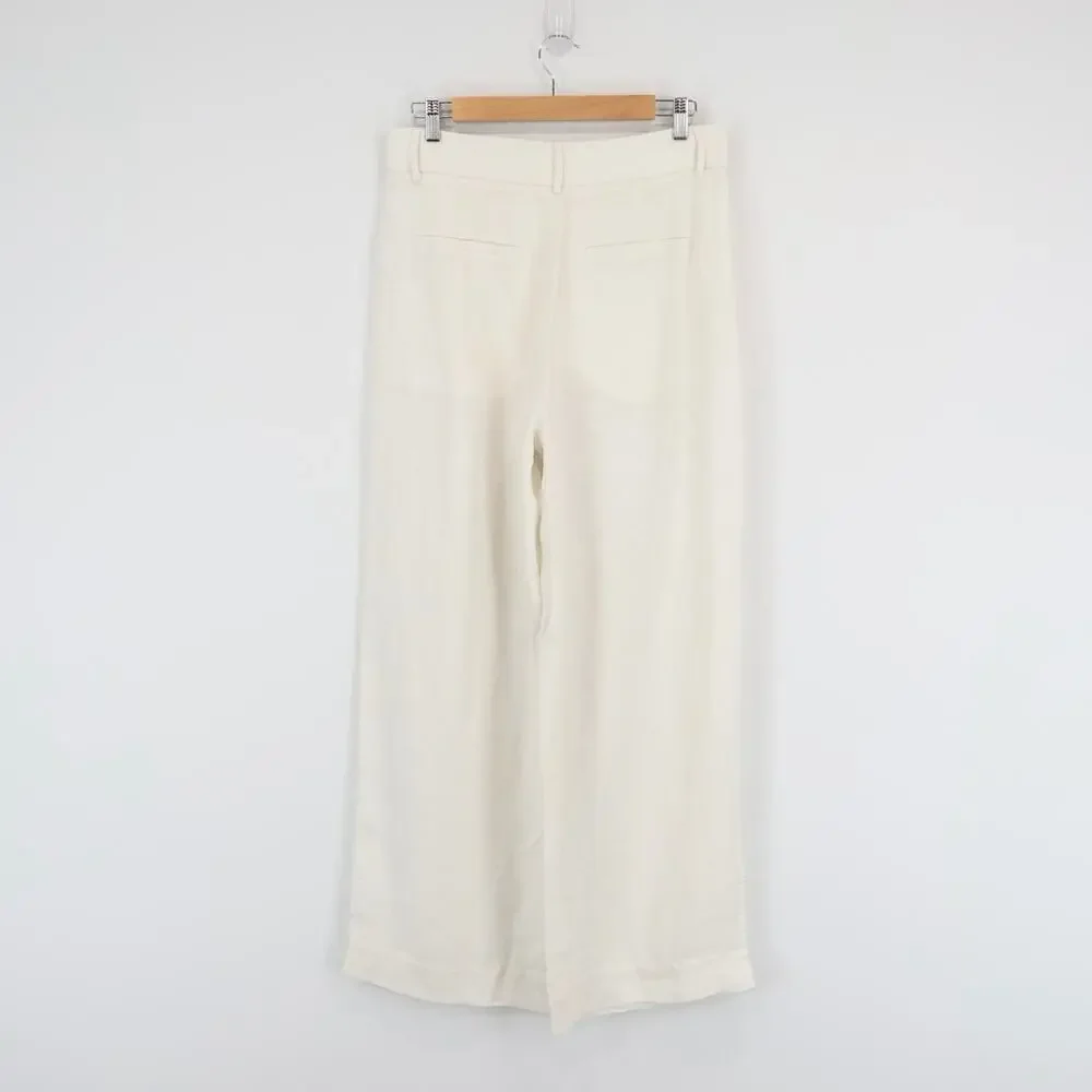 NWT Everlane The Linen Way-High Wide-Leg Drape Pant In Natural Birch Size 10